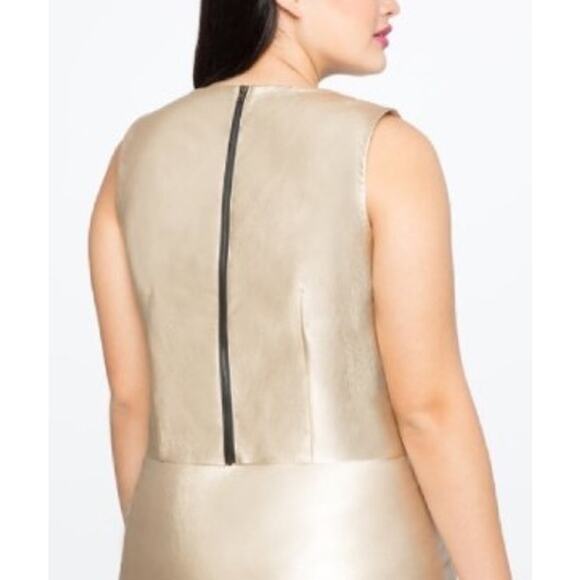 Eloquii Studio Gold Metallic Ruffle Faux Leather Top + Skirt Sz 14 2-Piece Dress - Picture 9 of 14